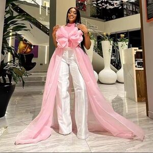 Chic Pink and White Wide Leg Jumpsuit
